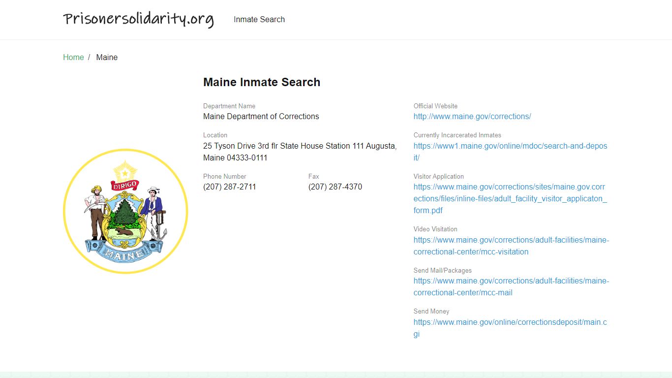 Maine Inmate Search – Maine Department of Corrections ...